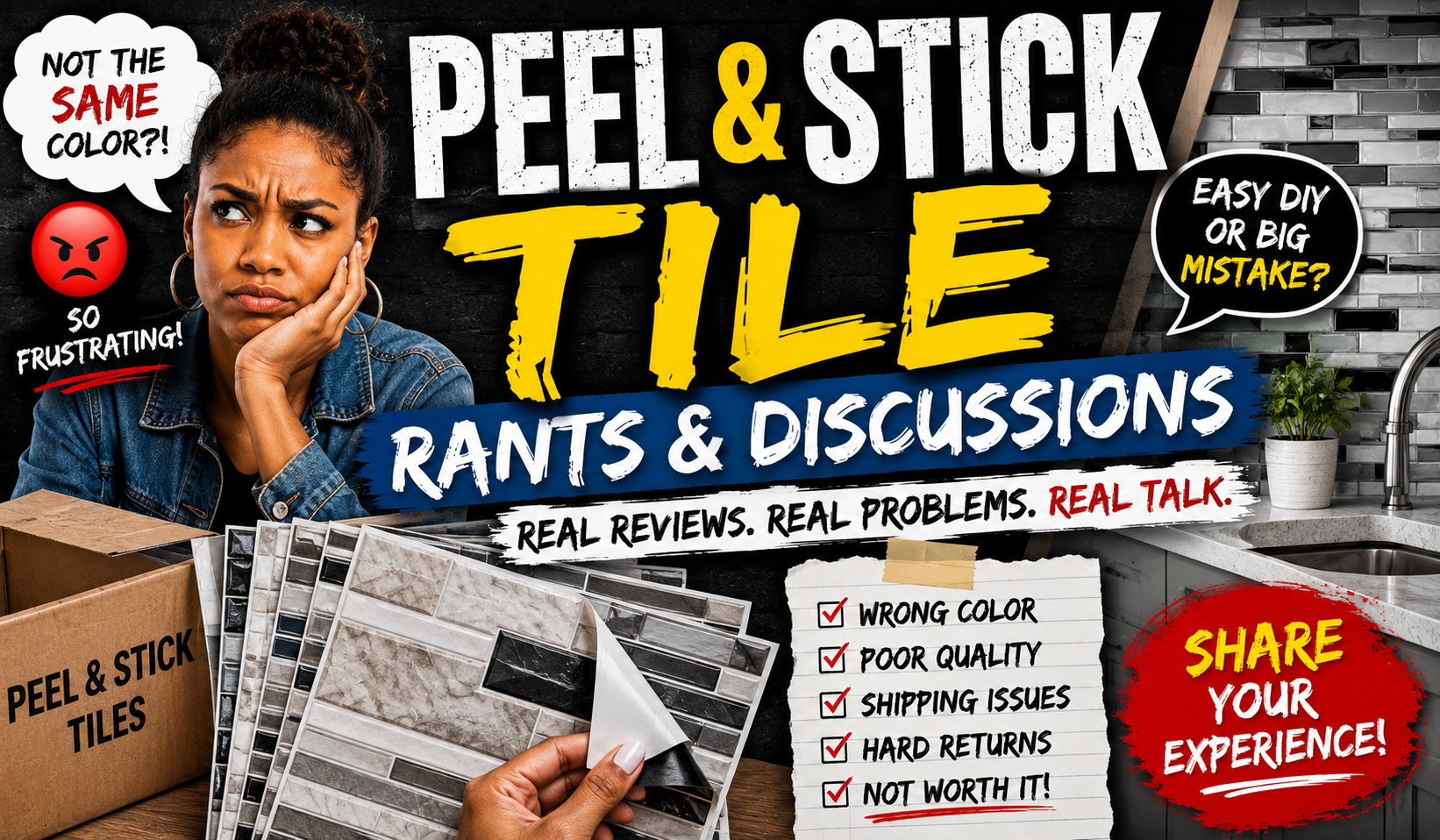 Peel & Stick Tile | 20/40/60-Pack Self-Adhesive Marble Wall Panels Set -Oversized White &Grey/Black Marble Sheets, Peel & Stick Removable Vinyl Planks, Bathroom, Kitchen, Living Room-